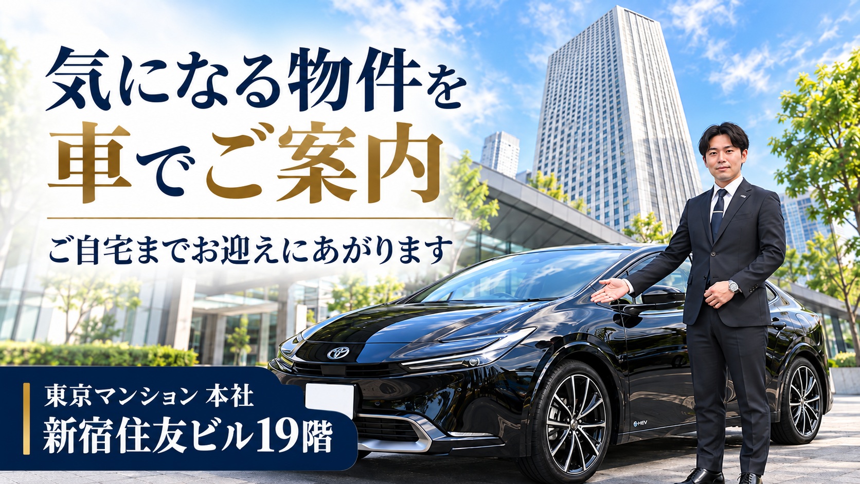 気になる物件を車でご案内 東京マンション本社 新宿住友ビル19階